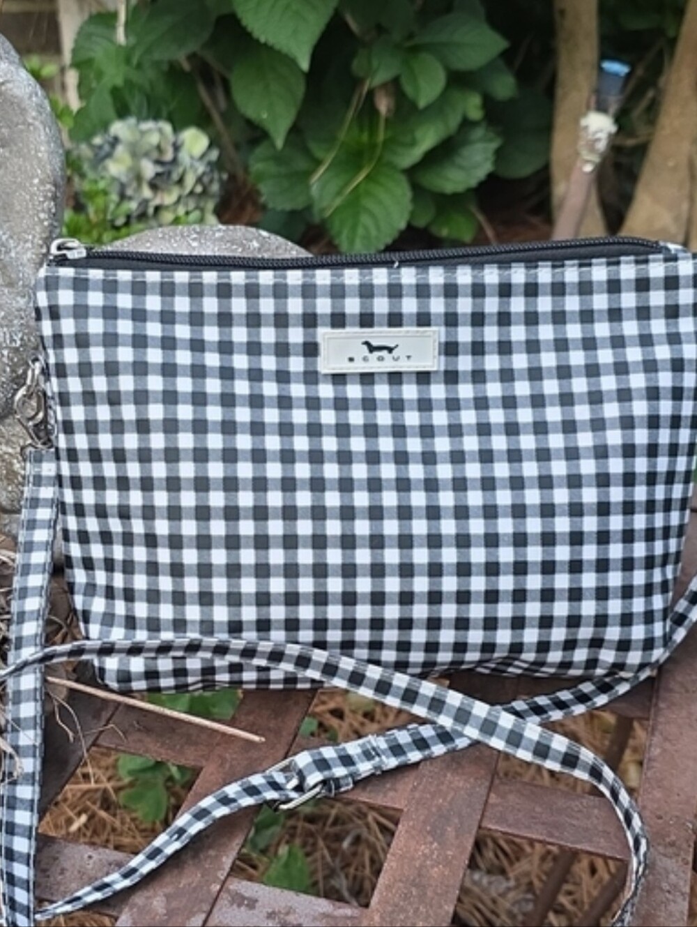 Scout Brand Gingham Crossbody Bag - Black & White.  Coated Fabric Small Purse